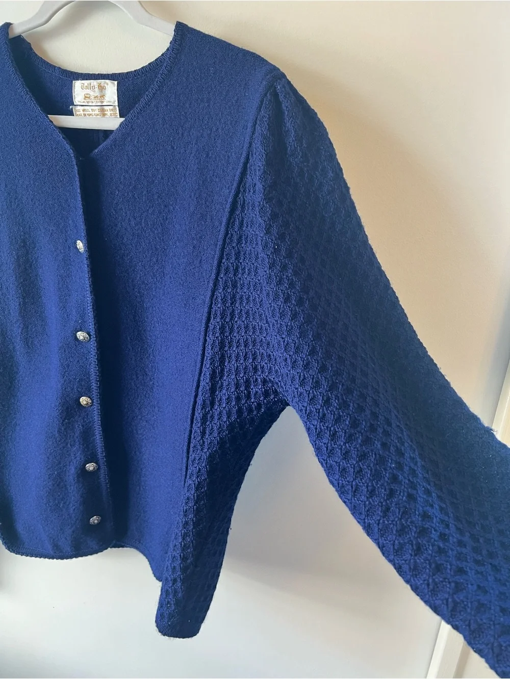 VTG Tally Ho Women’s Navy Blue 100% Boiled Wool Jacket Cardigan Large